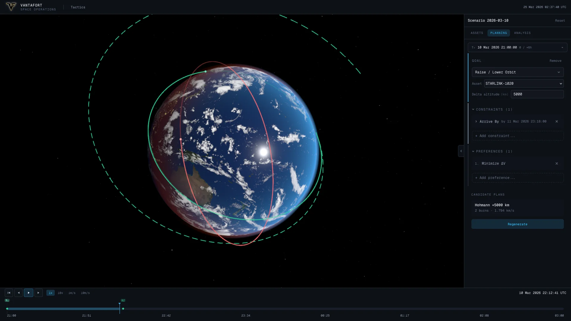 Maneuver planning workspace with trajectory visualization
